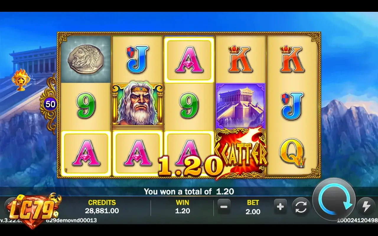 Gameplay Zeus — vòng quay nổ hũ