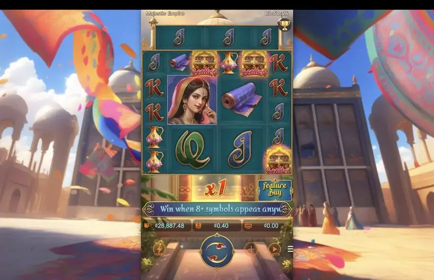 Ảnh bảng biểu tượng & tính năng game Majestic Empire (slot PG) chơi tại LC79
