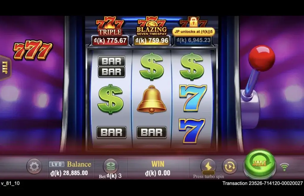 Ảnh giao diện chính game SevenSevenSeven (slot JILI) chơi tại LC79
