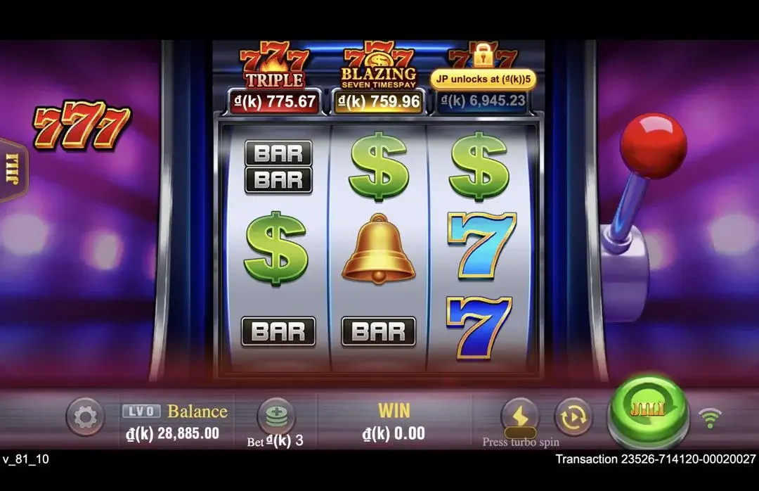 Ảnh giao diện chính game SevenSevenSeven (slot JILI) chơi tại LC79