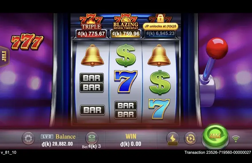 Ảnh màn hình gameplay game SevenSevenSeven (slot JILI) chơi tại LC79