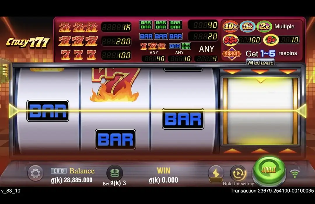 Ảnh giao diện chính game Crazy777 (slot JILI) chơi tại LC79