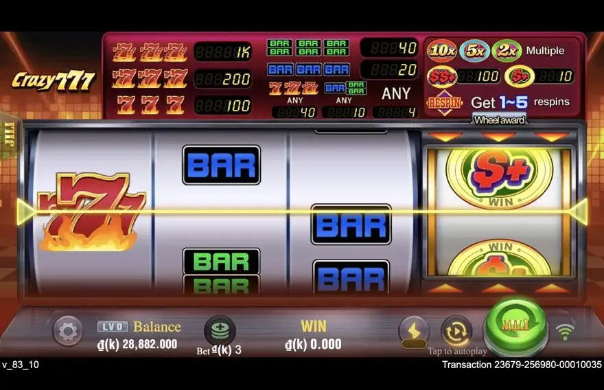 Ảnh màn hình gameplay game Crazy777 (slot JILI) chơi tại LC79