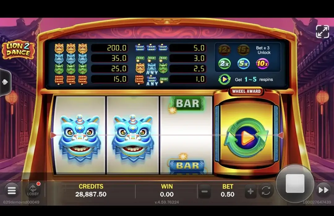 Ảnh giao diện chính game Lion 2 Dance (slot JILI) chơi tại LC79