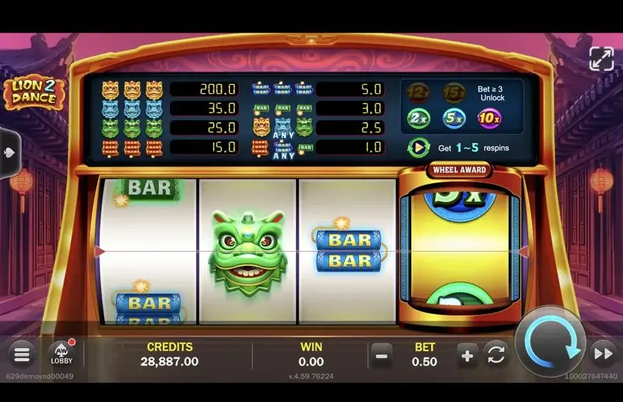 Ảnh màn hình gameplay game Lion 2 Dance (slot JILI) chơi tại LC79
