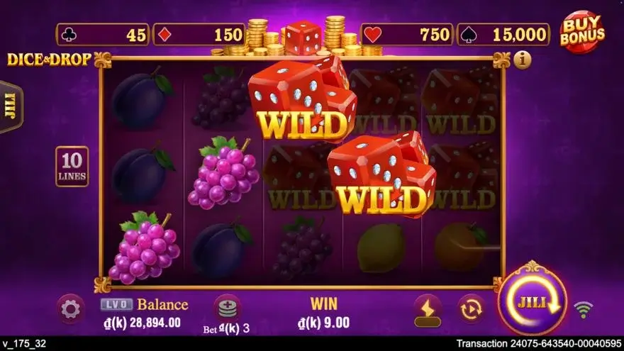 Ảnh bảng biểu tượng & tính năng game Dice & Drop (slot JILI) chơi tại LC79