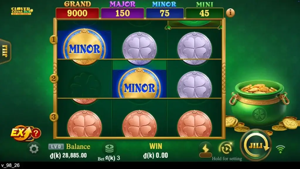 Ảnh giao diện chính game trải nghiệm clover coins 3x3 lc79 (slot) chơi tại LC79
