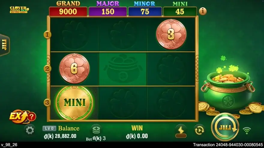 Ảnh màn hình gameplay game trải nghiệm clover coins 3x3 lc79 (slot) chơi tại LC79