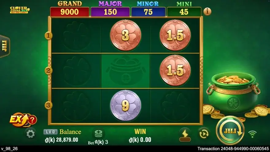 Ảnh bảng biểu tượng & tính năng game trải nghiệm clover coins 3x3 lc79 (slot) chơi tại LC79