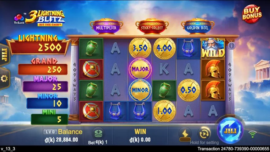 Ảnh màn hình gameplay game 3 Lightning Blitz (slot JILI) chơi tại LC79