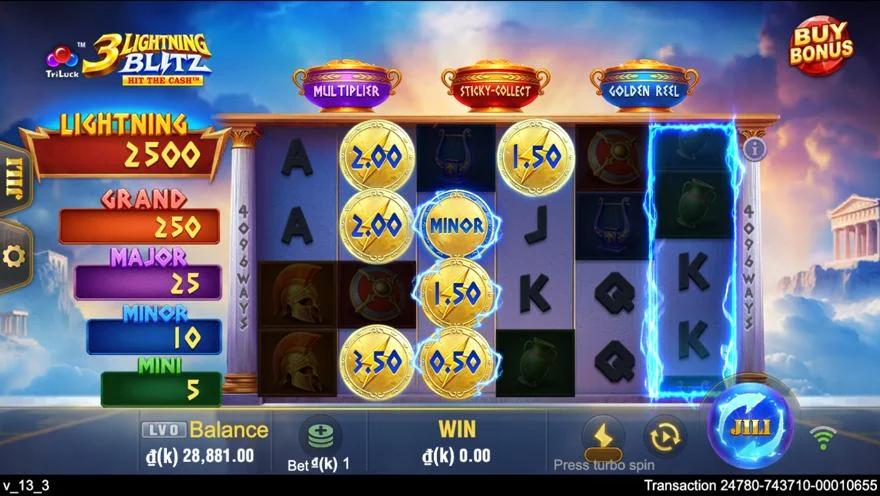 Ảnh bảng biểu tượng & tính năng game 3 Lightning Blitz (slot JILI) chơi tại LC79