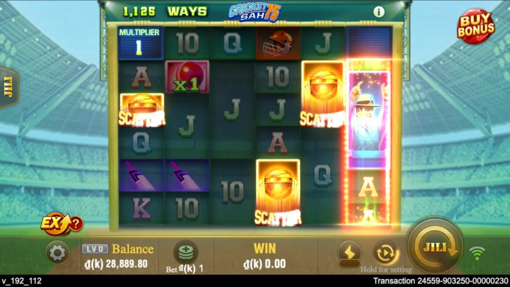 Ảnh giao diện chính game Cricket Sah 75 (slot JILI) chơi tại LC79