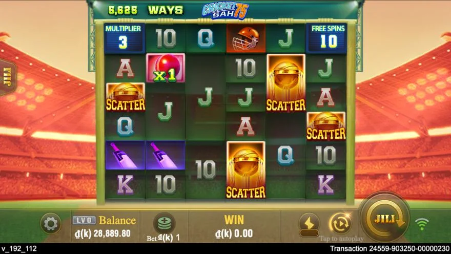 Ảnh bảng biểu tượng & tính năng game Cricket Sah 75 (slot JILI) chơi tại LC79
