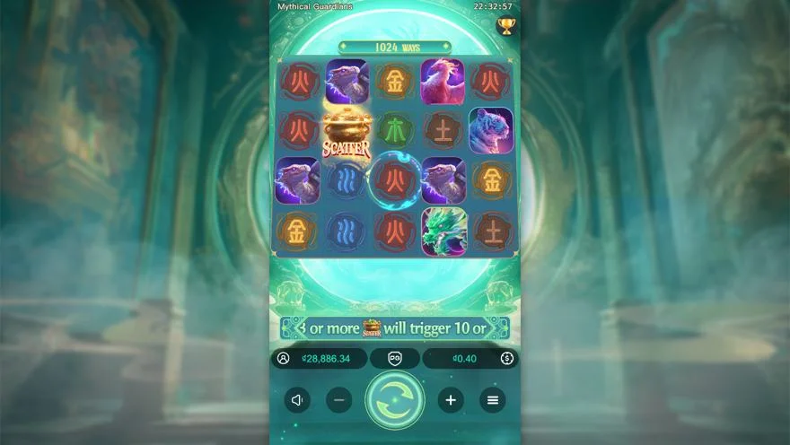 Ảnh bảng biểu tượng & tính năng game Mythical Guardians (slot PG) chơi tại LC79